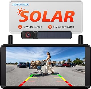 AUTO-VOX Solar Wireless Backup Camera: No Drilling 1-Min Quick Install, Dual Antenna for Smooth Live View, 6" 1080P Screen with Color Night Vision, Long Battery & Solar Recharge for Car Truck Trailer