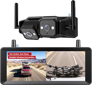 AUTO-VOX Wireless RV Backup Camera, Dual Lens Rear Road and Bumper View | Dual Antenna Stable Signal, 7.2" 1080P DVR Monitor, IR Night Vision Backup Camera for Prewired RV, 5th Wheel, Trailer, Camper
