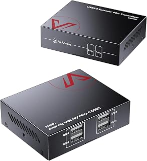 AV Access USB Over Ethernet Extender Kit, USB 2.0 480Mbps, 4-Port Hub | USB Over CAT5e/CAT6/CAT7 Up to 60m/196ft for Webcam, KVM, Printer, PC, Plug & Play, No Driver, for Mac Windows Linux