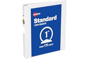 Avery Standard View 3 Ring Binder, 1" Round Rings, 175-Sheet Capacity, 1.4 Inch Wide Spine, 1 White Binder, Ideal for Lightweight Organization and Occasional Referencing (05711)