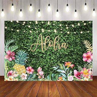 Avezano 8x6ft Aloha Backdrop Tropical Luau Party Decorations Hawaiian Backdrop for Party Grass Wall Background for Photography Aloha Birthday Baby Shower Supplies