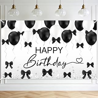 Avezano Black Bow Birthday Banner Bow Birthday Party Decorations Coquette B-Day Decorations Photo Booth (Black, 6 x 3.6 ft)