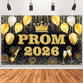 Avezano Graduation Prom Backdrop Prom Graduation Party Decorations Congrats Grad Party Supplies 2026 Prom Night Banner Grad Photo Booth Props (Black and gold, 6x3.6ft)