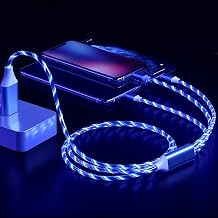 AYI 3in1 Multi Ports Fast Charging Cable USB A/Type C to Micro USB/Type C Charger Cord Durable Visible Lighted Up Current Flowing Charging Cable for Most Electronic Devices-47 Inches Blue