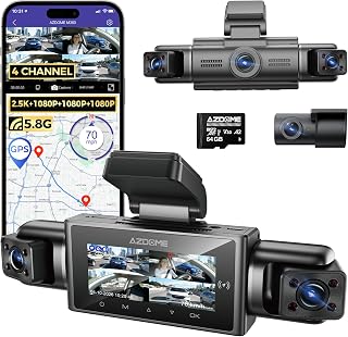 AZDOME M350 4 Channel 360 Dash Cam Front 2.5K,1080P Rear Left Right Camera for Cars, IR Night Vision Built-in GPS with Find My Voice Control, 5G WiFi,Supercapacitor,24/7 Recording,128GB (128, GB)