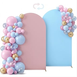 Babenest 6.6FT Arch Backdrop Cover (One Piece Double Color), Dusty Pink and Baby Blue Spandex Fitted Backdrop for Photography, Round Top Chiara for Party Ceremony Birthday Baby Shower Decoration
