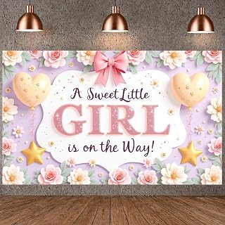 Baby Girl Backdrop Decorations A Sweet Little Girl Is On The Way Banner Photography Background Pink Floral Heart Balloon Photo Booth Props for Baby Shower Gender Reveal Newborn Birthday Party Supplies
