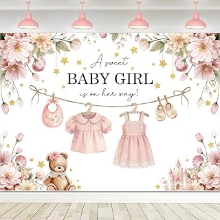 Baby Girl Backdrop Pink Flower Watercolor Green Leaves Golden Stars Dress Clothes Photography Background Decoration Newborn Bear Lovely Castle for Kids Girls Fabric Photo Shoot Studio Props