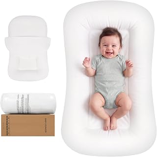 Baby Lounger for Newborn 0-24 Months, Infant Support Cushion Compliant with 16 CFR 1243, Soft Cotton Portable Infant Lounger for Supervised Awake Time, Washable Cover(White), Pallet of Product