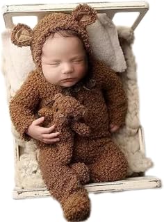 Baby Newborn Photography Props Boy Outfits Infant Bear Hat & Romper Shoot