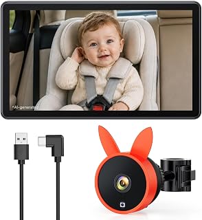 Babyvue BV4 Baby Car Camera 7",1080P IPS Display,Auto IR Night Vision | USB Powered Plug & Play Rear Seat Baby Monitor,Adjustable Brightness,Must Haves for New Parents & Pets Lover