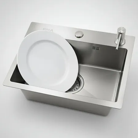 Bacha Cocina Pileta Acero Inoxidable Moderna Parrilla Simple Rectangular Fika Con Dispenser 52x32x16cm Plateada