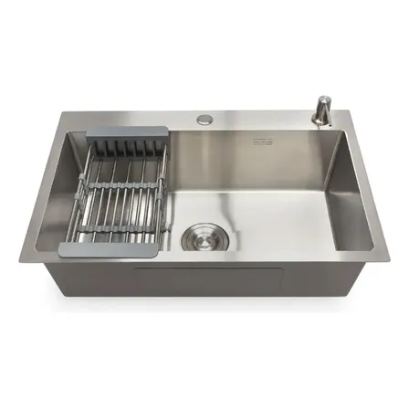 Bacha De Cocina Moderna Acero Inoxidable Simple Con Secaplatos Rectangular Fika 70x45x20cm Plateada