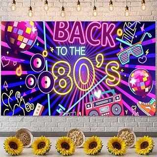 Back to 80s Party Banner Backdrop, Neon Retro Disco Theme,5x3 Ft Fabric | Neon graffiti boombox design, disco dance party backdrop, 80s theme birthday decor, retro photo booth background