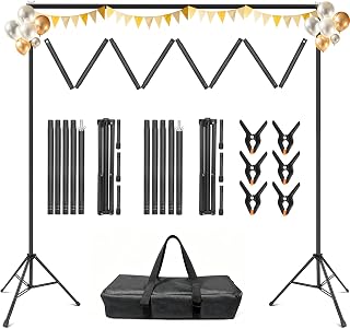 Backdrop Stand 10 x 8 Ft (WxH), Adjustable Photography Background Stand Support Kit with 6 Clamps & Carrying Bag for Photo Studio, Party, Wedding, Decoration, Projector Screen