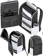 Backpack for P5/ Slim/ Pro Console, Fully Zip-Open P5 Carrying Case Travel Bag, Large Capacity P 5 Storage Bag for Dual Controllers,P S Portal, Laptop, Game Cards, with 3 Cable Pouch, Black & White