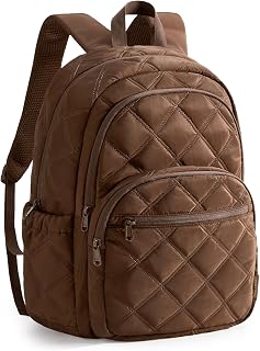 BAGSMART Travel Laptop Backpack, College Backpack for Women, Quilted Small Computer Bookbag, Water-Resistant 15.6 Inch Laptop Casual Bag,Coffee Brown