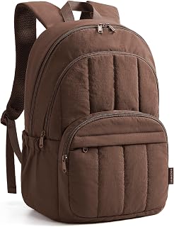 BAGSMART Womens Backpack Travel Laptop Backpack for Women, Quilted College Laptop Bookbag, Work Back Pack for Women, Cute Computer Water-Resistant Casual Daypack, Puffer Coffee Brown