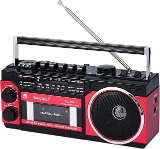 BAIJIALI Portable Cassette Player with AM/FM/SW Radio & BT | Boombox for Home and Travel, Record from Radio, Play via SD/USB, Headphone Jack, AC/Battery Power