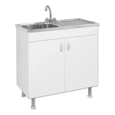 Bajo Mesada Amube Trento 80 cm Bacha Acero Inox Incluida 2 Puertas Blanco