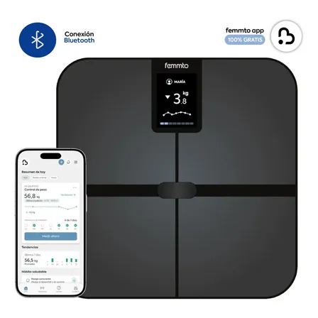 Balanza Digital Bluetooth Corporal Personal Personas Bioimpedancia Pantalla TFT Inteligente Femmto
