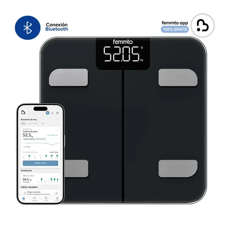 Balanza Digital con Bluetooth Femmto BCS13 para Ba&ntilde;o Medidor de Grasa Corporal y Masa Muscular