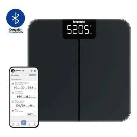 Balanza Digital Con Bluetooth Personal De Ba&ntilde;o Peso Corporal 180 Kg Dise&ntilde;o Minimalista Femmto