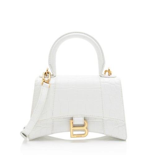 Balenciaga Shiny Croc Embossed Calfskin Hourglass Small Top Handle