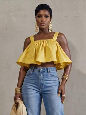 BamGlimmer Women's Spring Summer Autumn Spaghetti Strap Back Tie Crop Top Vacation Yellow Sexy  #RivieraRomance