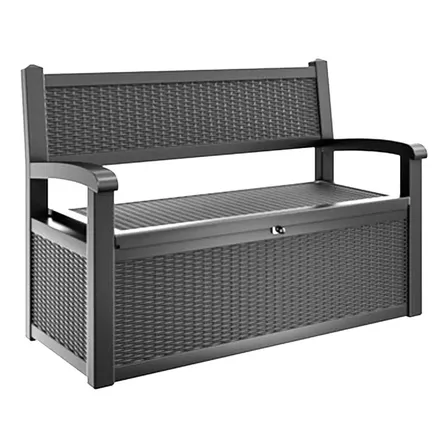 Banco Con Baul Almacenador De Exterior Plastico Gris Oscuro Rayas