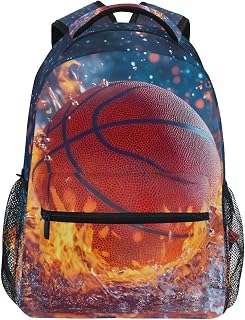 Basketball Fire Water Splash Backpack 3rd 4th 5th Grade School Bookbags Travel Laptop Daypack Bag Purse for Boys Girls Teens