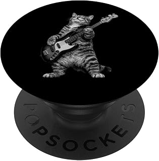 Bass Guitar Cat Retro Bassist Cat Vintage Music PopSockets Adhesive PopGrip