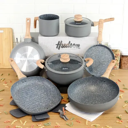 Bateria Cocina Hudson Ceramica Antiadherente Granito 9 Pz