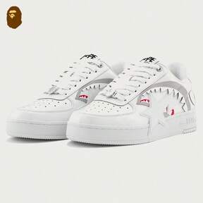 A Bathing Ape BAPE STA OS # Shark Patent Leather Low Top Sneakers White Pink Black Glossy Star Logo Lace Up Rubber Sole Casual Streetwear Shoes $39.80 58% OFF