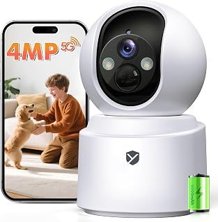 Battery Powered Indoor Camera Wireless, PTZ Pet Camera with 6000mAh Rechargeable, Dual-Band WiFi, 2.5K 4MP Color Night Vision, SD/Cloud Storage, 2-Way Audio, APP Remote, Cat/Dog/Kids/Home Monitoring