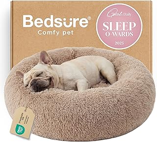 Bedsure Calming Dog Bed Medium Size Dog Donut Washable Pet Bed,30ins Camel