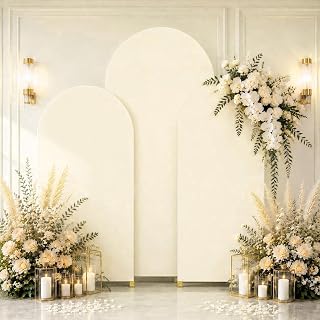Beige Arch Backdrop Cover Set of 3, 7.2ft 6.6ft 6ft Wedding Arch Covers | Beige Spandex Arch Covers Stretchy Backdrop Bridal Baby Shower Birthday Party Banquet Photo Balloon Arch Backdrop Stand Cover