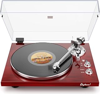 Belt Drive Turntable for Vinyl Record Player, Bluetooth Output, Built-in Phono Preamp, USB Digital Output, Magnetic Cartridge, 33/45 RPM, High-Gloss Wood Design, No Built-in Speakers(Red)