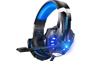 BENGOO G9000 Stereo Gaming Headset for PS4 PC Xbox One PS5 Controller, Noise Cancelling Over Ear Headphones with Mic, LED Light, 7.1 Surround Sound, Soft Memory Earmuffs for Nintendo Xbox Series X|S