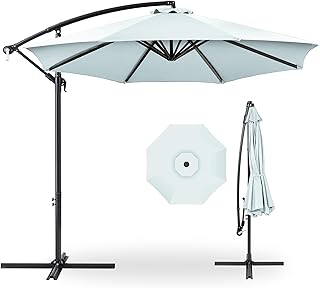 Best Choice Products 10ft Offset Cantilever Hanging Market Patio Umbrella, 8 Sturdy Ribs, Easy Adjustment - Baby Blue