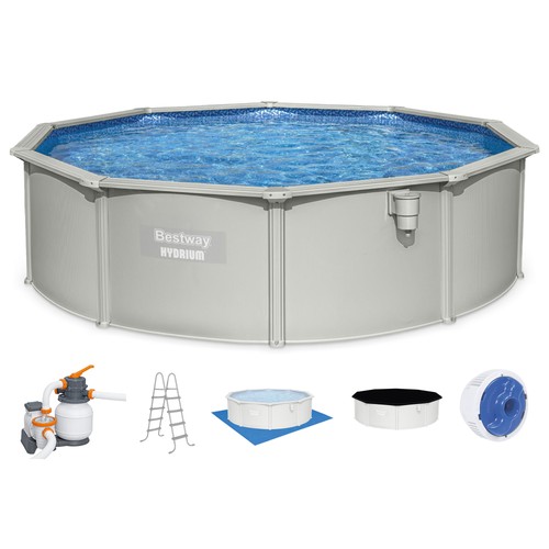 Bestway Hydrium 15' x 48" Round Steel Wall Above Ground Swimming Pool Set, Gray