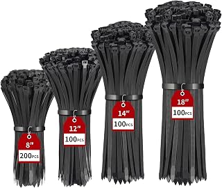 BethTie 500 Pack Black Zip Ties Heavy Duty Assorted Sizes, 8+12+14+18 Inch Cable Ties, 220lbs Ultra Strong Tensile Strength, Industrial Plastic Ties Wrap Assortment Cord Management for Outdoor Use