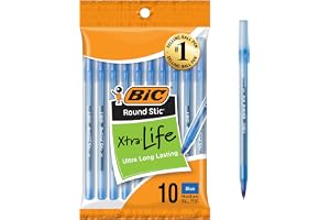 BIC Round Stic Xtra Life Blue Ballpoint Pens, 10-Count Pack, 1.0mm | Medium Point (1.0mm) for Smooth Writing | Flexible Round Barrel Design | No. 1 Selling Ballpoint Pens