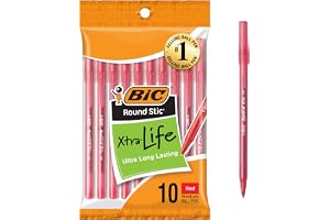 BIC Round Stic Xtra Life Red Ballpoint Pens, Medium Point, 1.0mm, 10-Count | Bulk Pack, Flexible Round Barrel for Comfort, Smooth Ink for Consistent Writing, Trusted Reliability, No. 1 Selling Pen