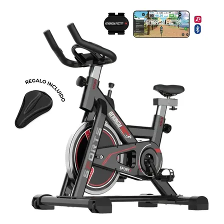 Bicicleta Fija Spinning Profesional Gym 8 Niveles 28 Kgs con App Bluetooth