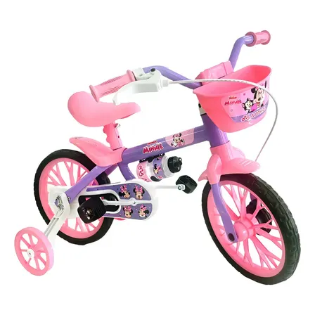 Bicicleta Rodado12 Con Rueditas Personajes De Disney Color Rosa