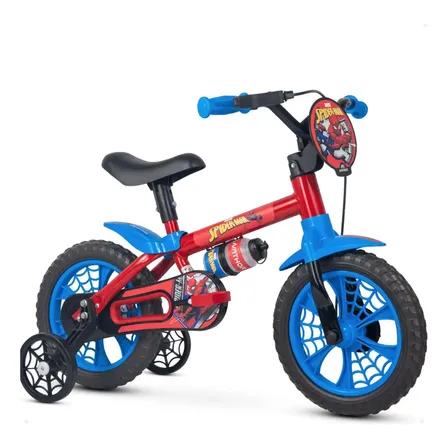 Bicicleta Spider-man con botella para ni&ntilde;os de 2 a 5 a&ntilde;os, color rojo/azul