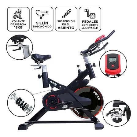 Bicicleta Spinning Force By Gadnic Spin300 Disco 18 kg Regulable Display Multifuncion Hasta 140 kg