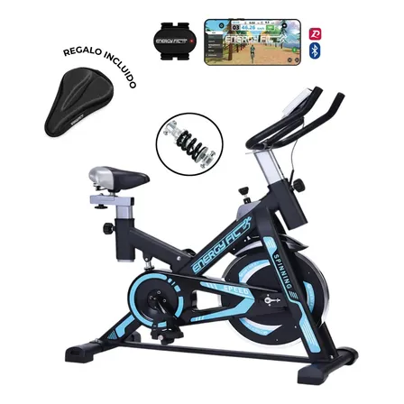 Bicicleta Spinning Shock Rider Profesional Con Amortiguador 30 Kgs y App Bluetooth Energy Fit