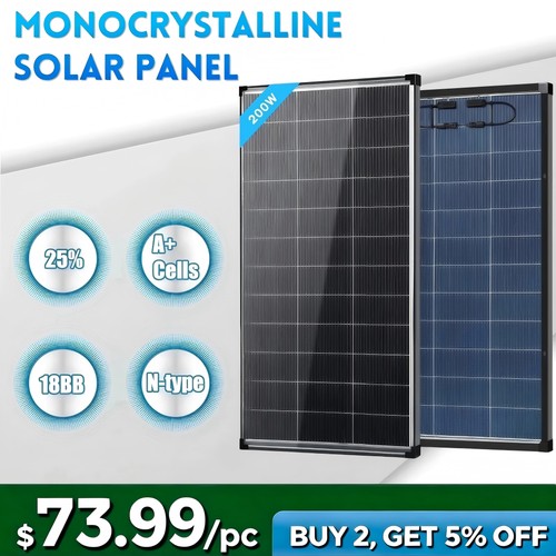 Bifacial 200W Watt Solar Panel N-Type Mono 18V 18BB Home RV Camping PV Off Grid